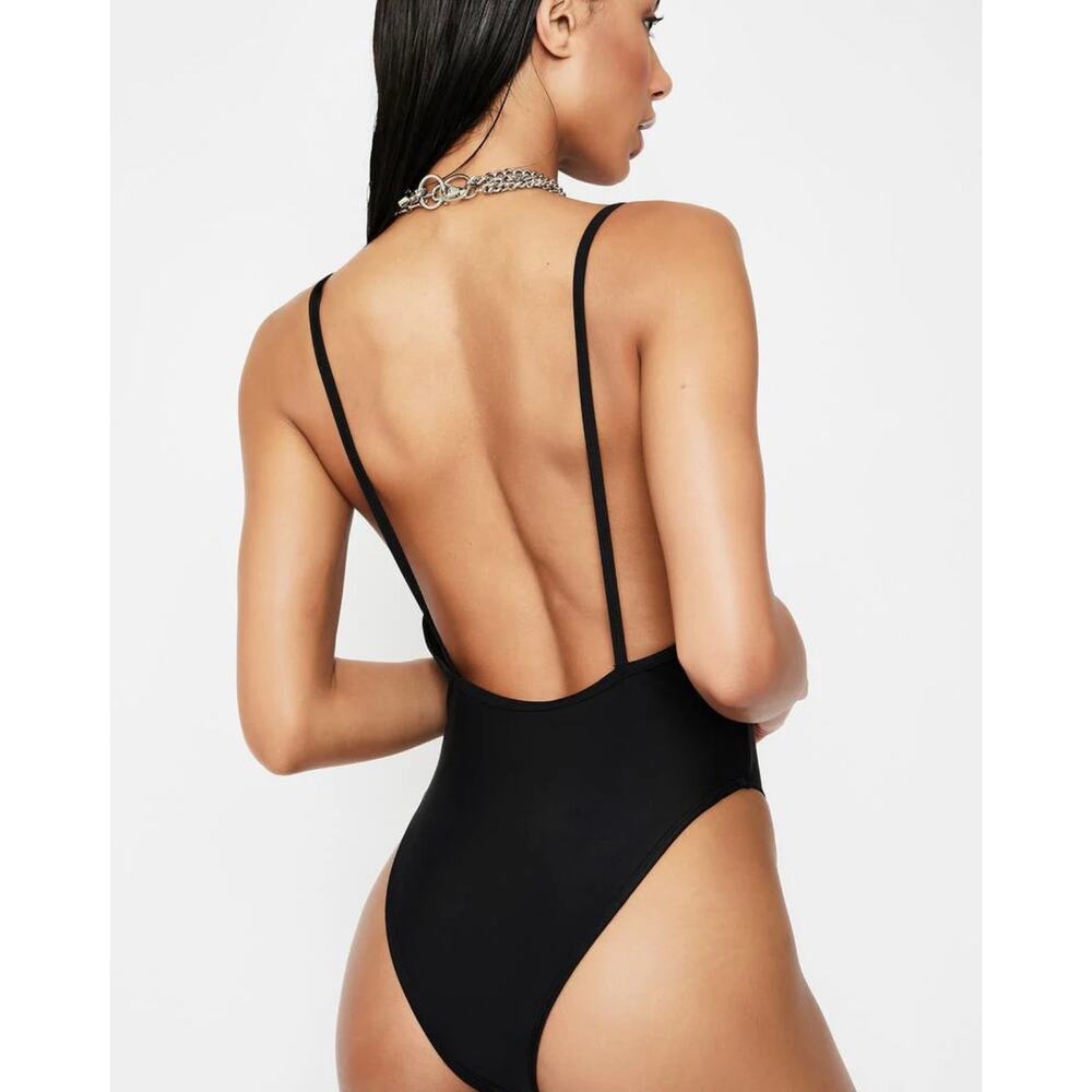 $69 NWT Motel dolce black contrast piping onepice bikini sz large - Picture 4 of 5